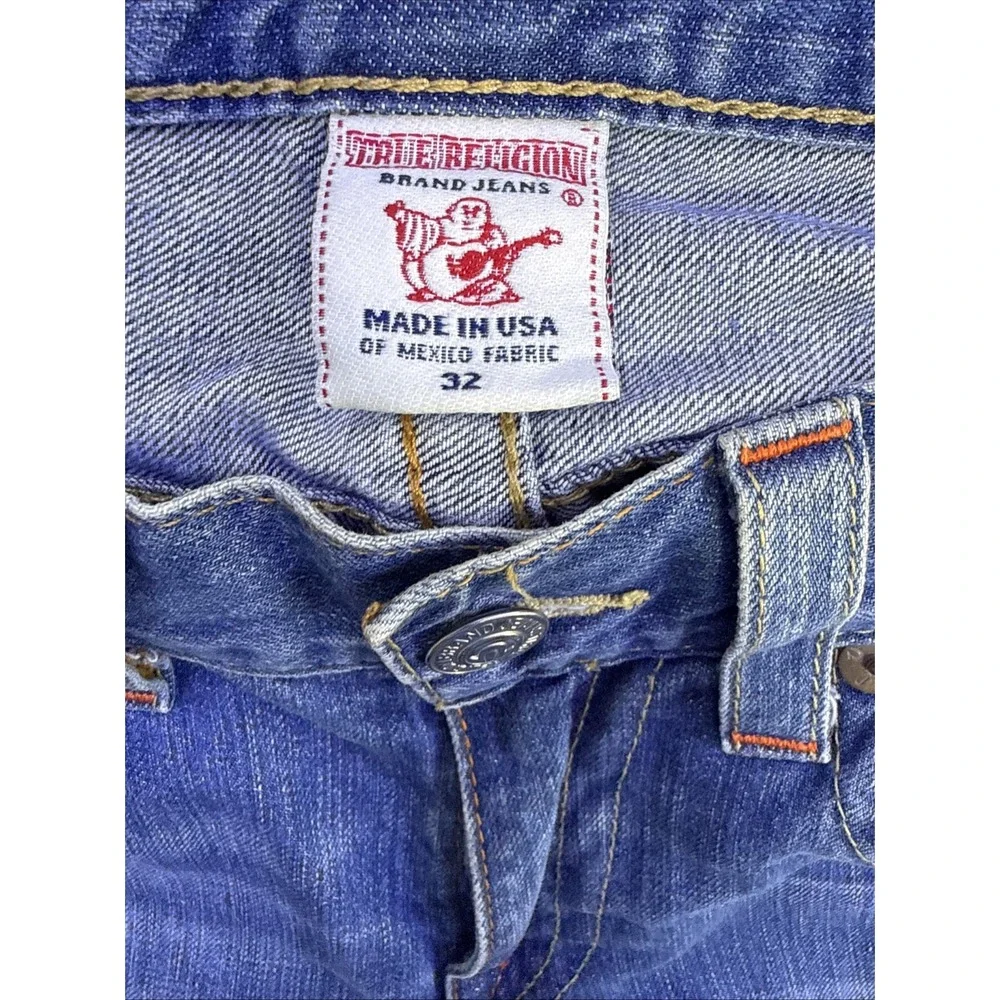 True Religion Jeans Mens 32  Relaxed Straight Leg Flap Pockets  CAMO LOGO Rare